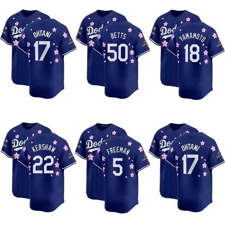 Shohei Ohtani #17 Dodgers Cherry Blossom Baseball Fans Training Clothes, World Series Jersey Hip Hop Japan Baseball, White Blue Stitched S~5XL, Top Training Shirt Quick Dry Mesh Polyester Classic Jersey