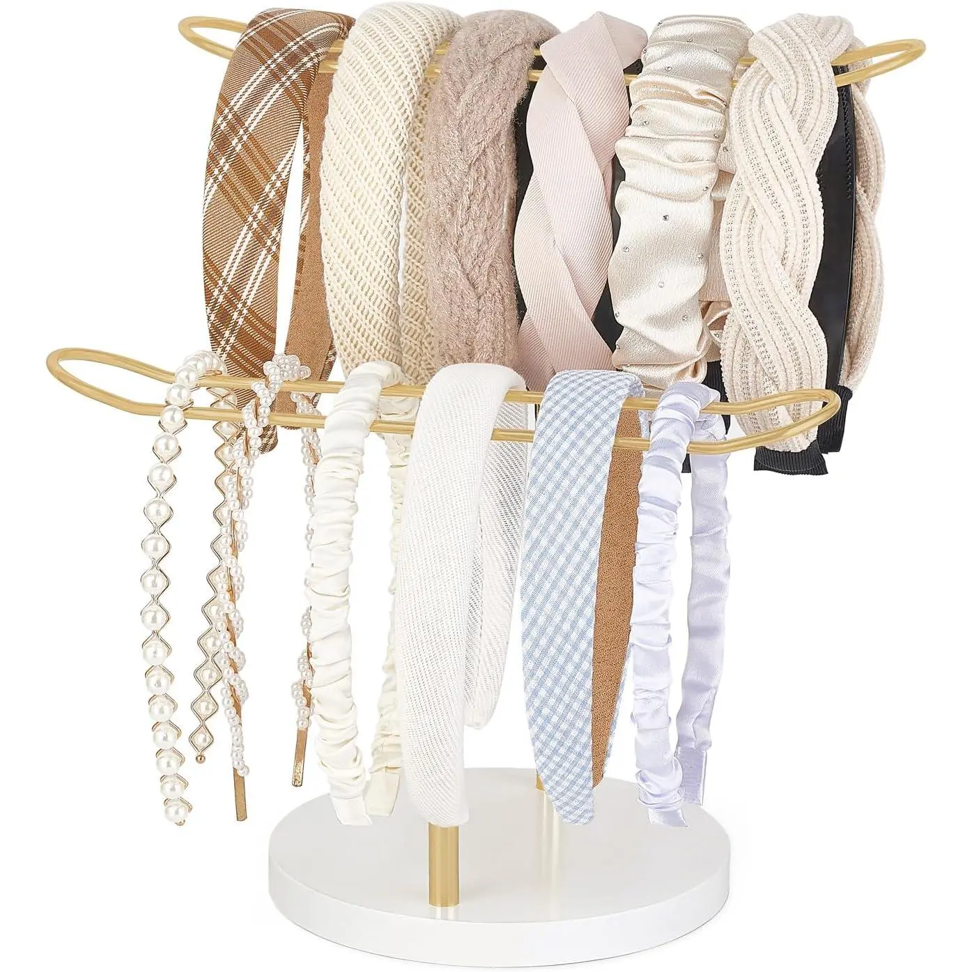 Women's Smooth Hangable Metal 2-Tier Headband Holder Organizer - Easy Installation Storage Stand for Hair Hoops, Hair Ropes, Bracelets, Bangles - Bedroom Decor for Wives, Teenagers