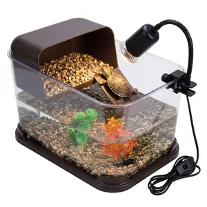 Turtle Tank Starter Kit,  for Small Turtles & Reptiles Turtle Aquarium with Basking Platform & Turtle Light, Acrylic Small Turtle Habitat