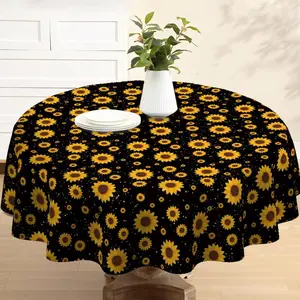 Sunflower Print Tablecloth, Round Tablecloth, Table Cover for Dining Room, Table Decoration for Home Kitchen, Household Tablecloth for Indoor & Outdoor, Picnic Table Cover