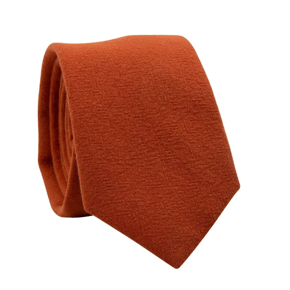 DAZI Men's Skinny Tie, Cotton Wool Linen Necktie, Great for Weddings, Groom, Groomsmen, Missions, Dances, Gifts. (Terracotta)
