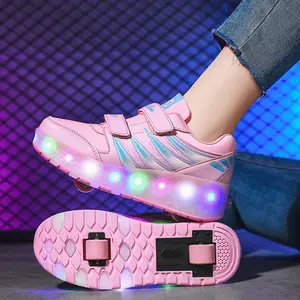 Girls' Platform Low-Top Thick-Soled LED Light PU Leather Roller Skates, Round Toe, Casual Trainers, Trainer Footwear, All-Seasons Girl Shoes, Ideal Birthday & Holiday Gift Skater no patines for girls