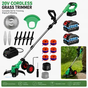 4-in-1 Cordless Grass Trimmer & Edger, 20V Lightweight Weed Wacker with 2 Batteries, Adjustable Telescopic Shaft, Nylon Line & Metal Blade Cutting System for Yard, Lawn & Garden height steel