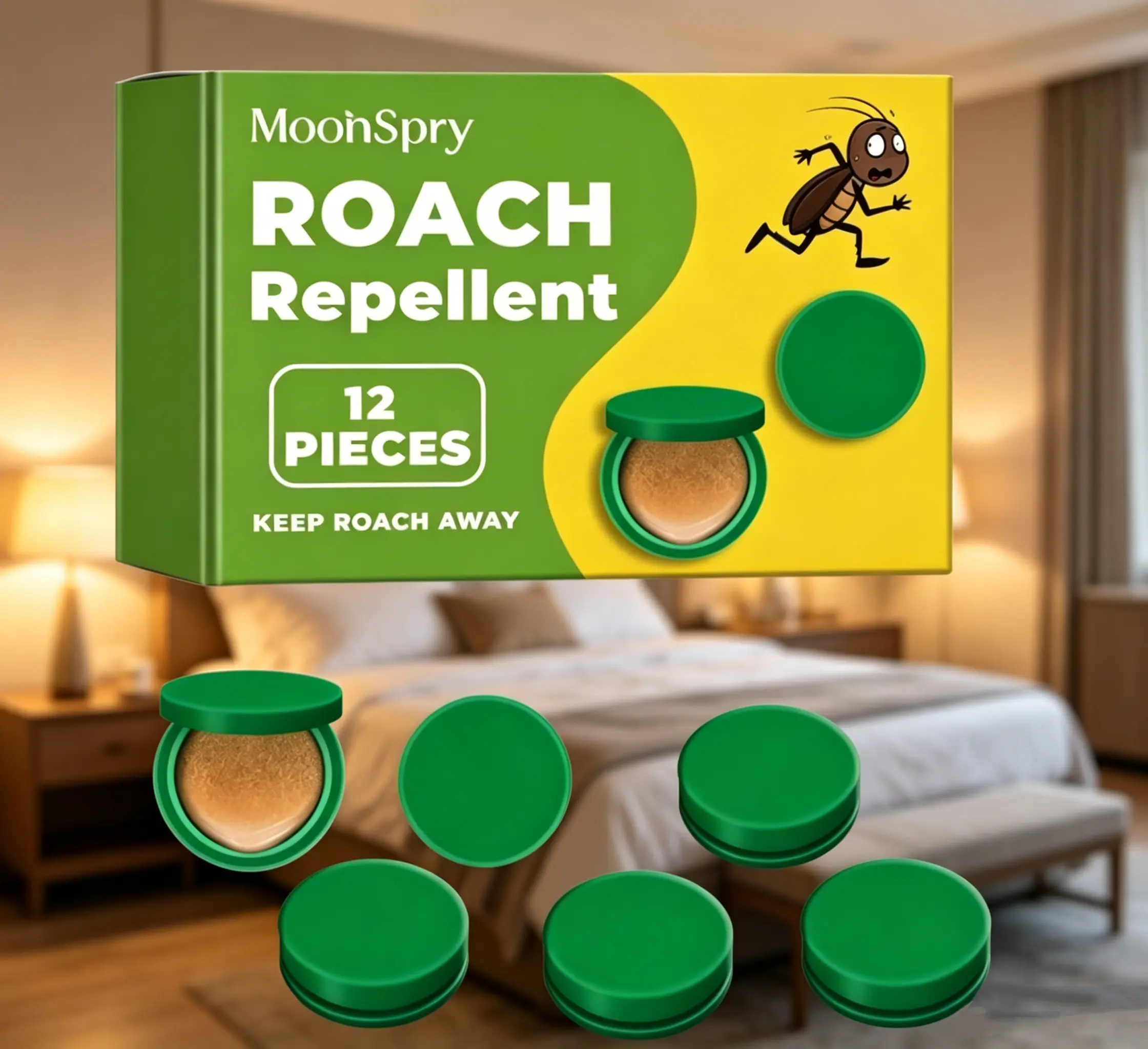 MoonSpry natural Indoor Roach Repellent Pods12Pcs,Effective Cockroach Repeller to Keep Roaches Out,Plant-Based Safe Pest Deterrent, Easy Placement PestControlfor Home Kitchen Bathroom Bedroom RV, FamilyFriendlyRoach Prevention Solution