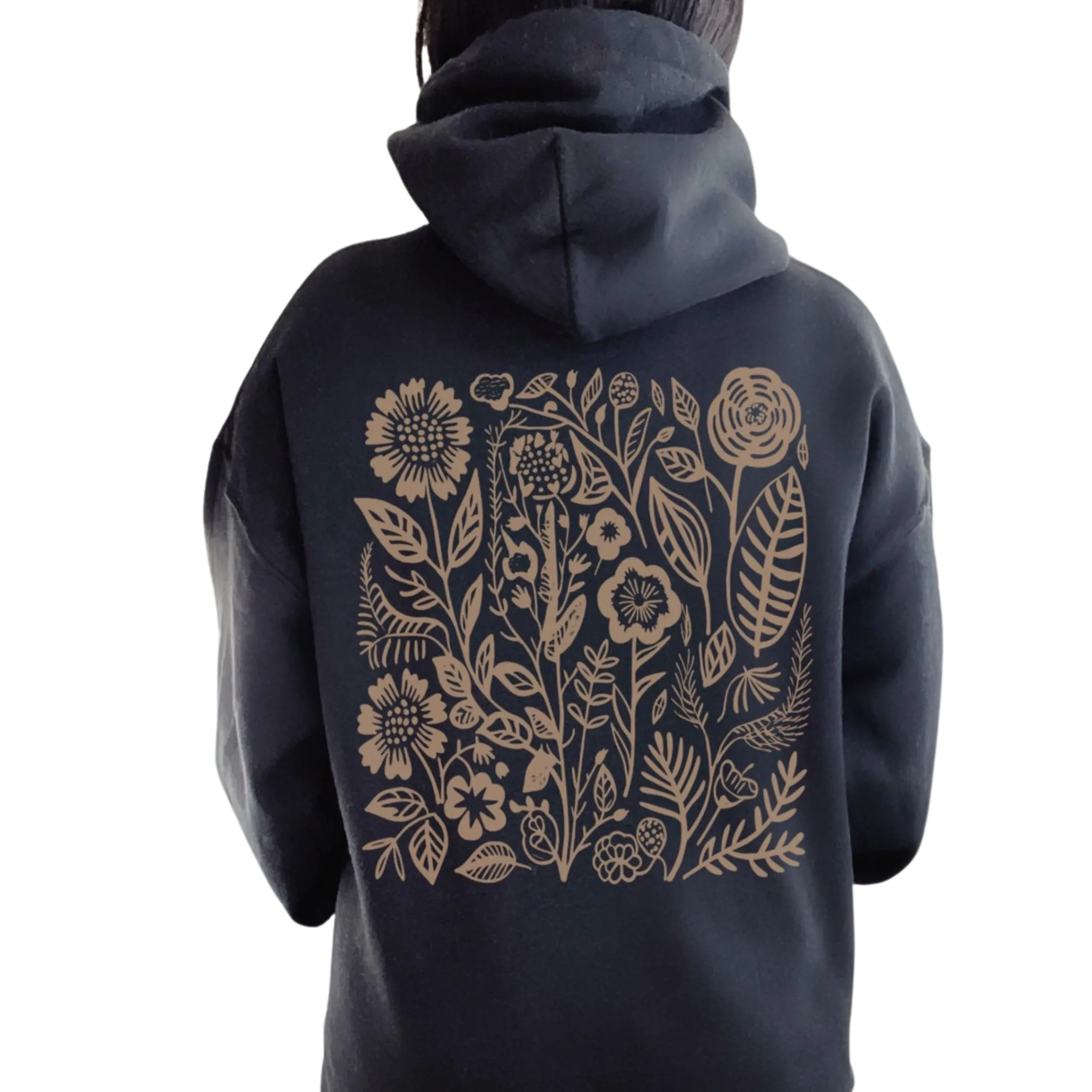 Forest Green Floral Hoodie, Dark Green Wildflowers Hoodie, Granola Girl Pressed Flowers Sweatshirt, Nature Cottagecore Hoodie, Vintage Floral Graphic Hoodie