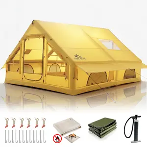 SENLEETO 129 SqFt Inflatable Cabin Glamping House - 4-Season Waterproof, Heavy-Duty, Windproof Foldable, Tent Foldable, with Stove Jack, Canopy, Bug-Proof Floor, for Family Camping, Windproof Folding Tent,summervibes