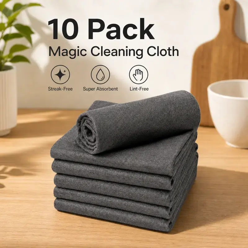 10-Count Premium Microfiber Dust Remover Cleaning Cloths - Thick, Absorbent, Lint-Free, Heavy-Duty, Washable Wipes for TV, Car - Durable Home Care Cleaning Supplies