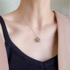 Natural Hetian Jade Necklace, Lucky Donut Nephrite Pendant