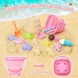 DIY Beach Sand Toys for Kids, Collapsible Bucket Shovel Set with Dump Truck, Ice Cream Molds, Mesh Bag & Beach Treasure Hunt Tools, Travel Beach Essentials for Boys Girls Age 3-8+