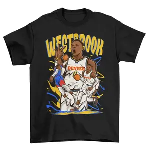 Comfort Colors Russell Westbrook Denver Basketball T-Shirt, Cartoon Style NBA Superstar Graphic Tee, Basketball Fan Game Day Outfit Shirt, Vintage Sports Streetwear Casual Athletic Tee