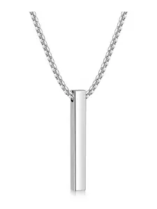 Pendant Necklace for Men, Silver Tone/ Gold Plated/Black Mens Pendant Necklaces with 2.5 mm Box Chain, Stainless Steel Bar Chain, 18-28 Inches