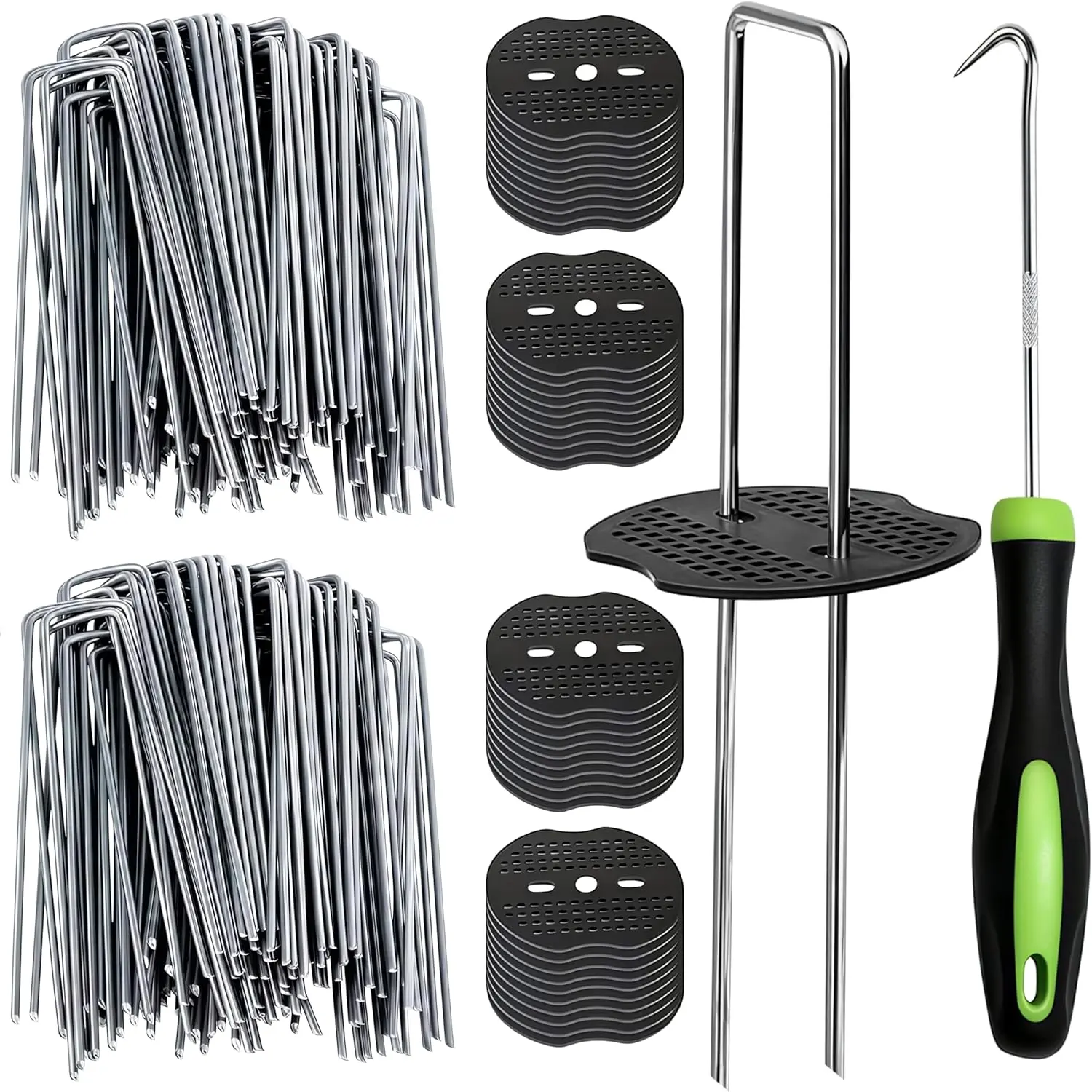6 Inch 11 Gauge Galvanized U-Shaped Landscape Staples Kit, 50 Pcs Ground Pins With 50 Pcs Gaskets, Heavy Duty Yard Garden Stakes For Weed Barrier, Sod Fabric & Outdoor Decorations