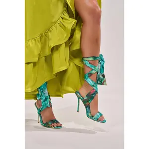 AZALEA WANG ELZON GREEN SATIN STRAPPY SANDAL