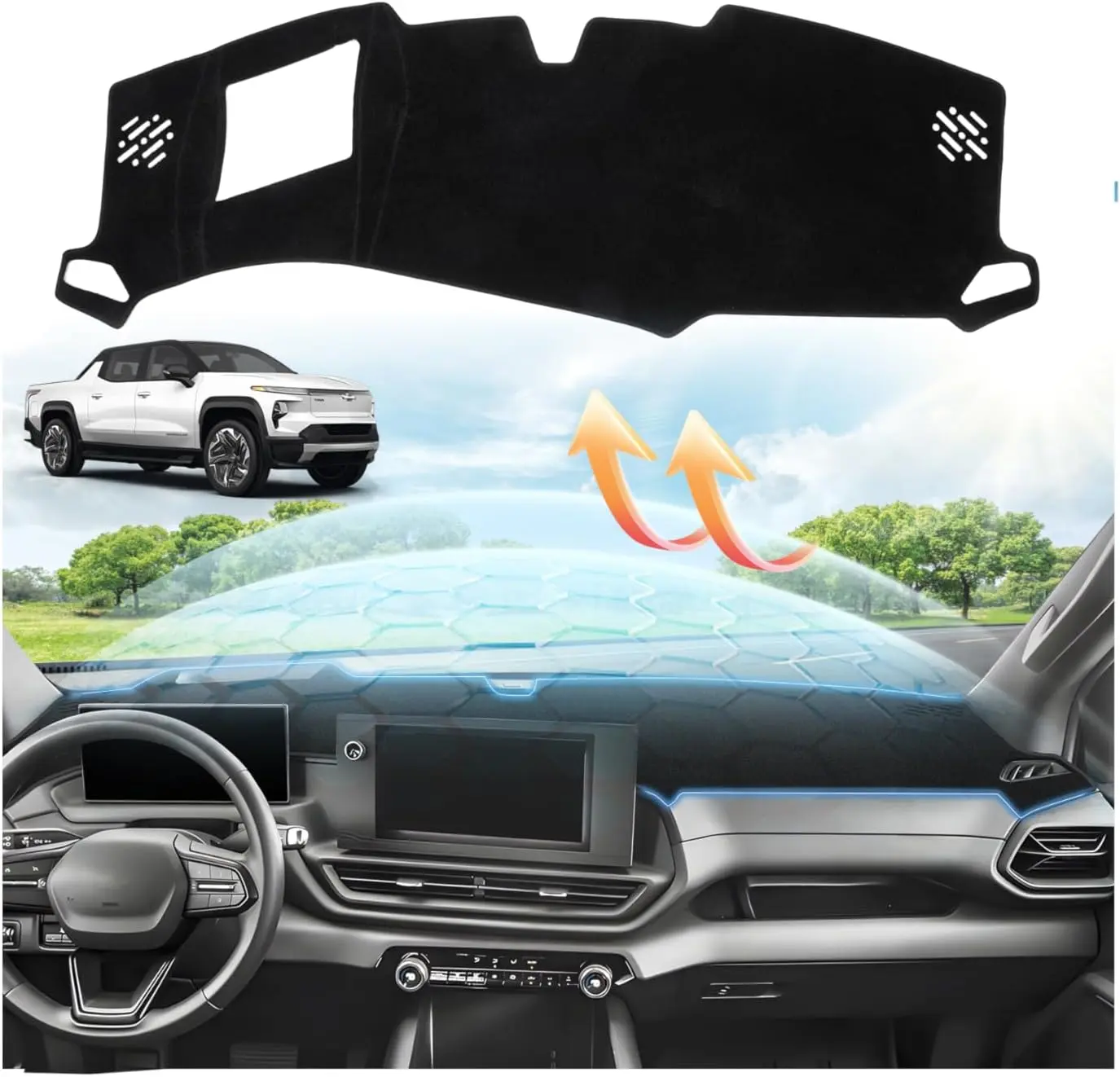 KUST Dash Cover Compatible with Silverado EV WT 2024 2025 2026 (Not for RST Version) Dashboard Cover Mat Silverado EV Accessories Non-Slip Carpet Sunshield Glare UV Rays Protector (Polyester), Factory-Fit