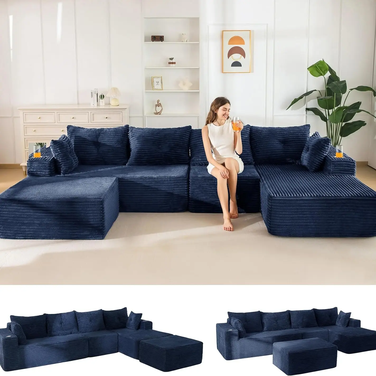 Navy Large U Shape-Right Facing Chaise