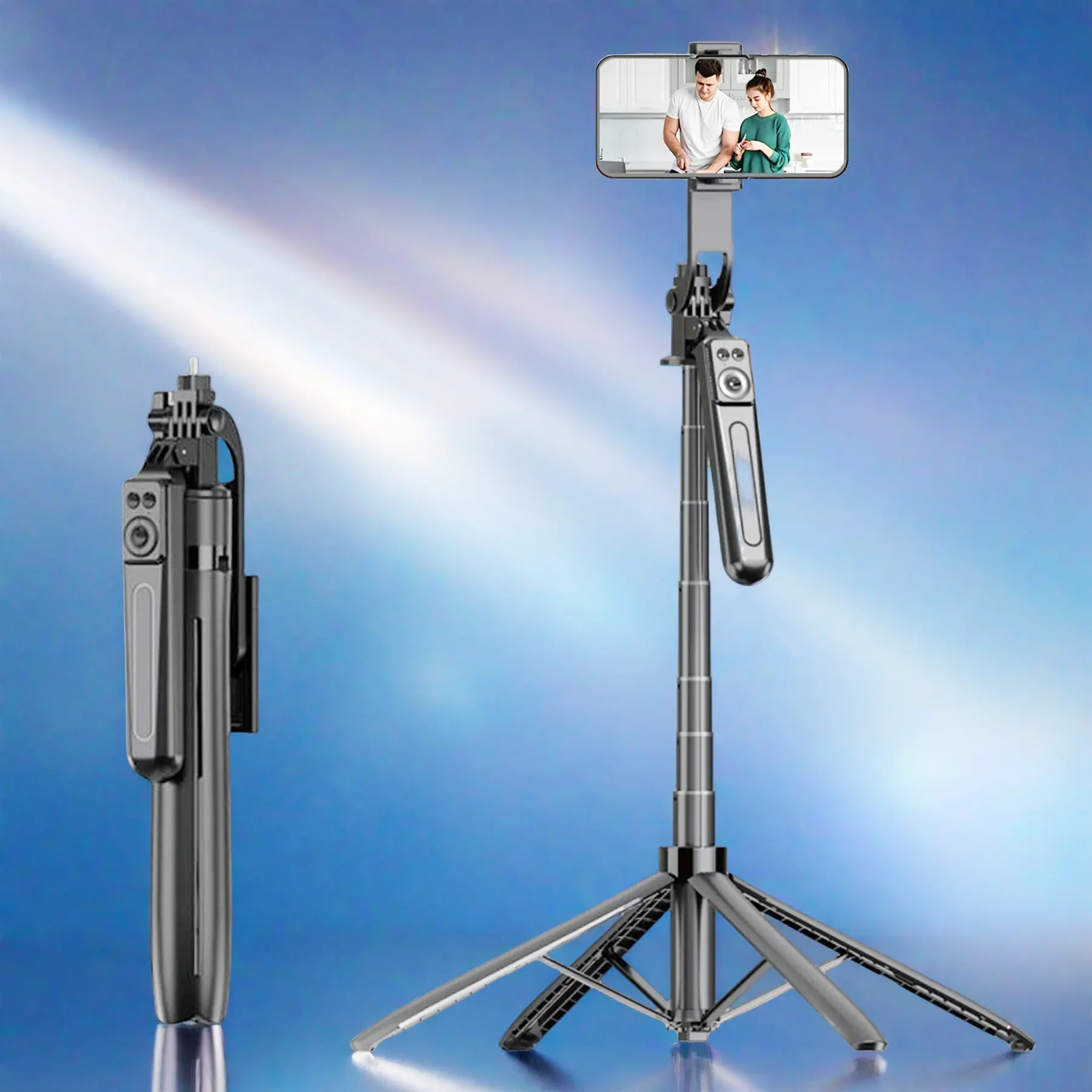 Portable Foldable Selfie Stick with Wireless Remote Control, Tripod Stabilizer, 360° Rotation Phone Holder Video Vlog Live Stream, Travel Gadgets