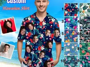 Custom Face Hawaiian Shirt, Personalized Photo Aloha Shirt for Dad, Fathers Day Hawaii Shirts