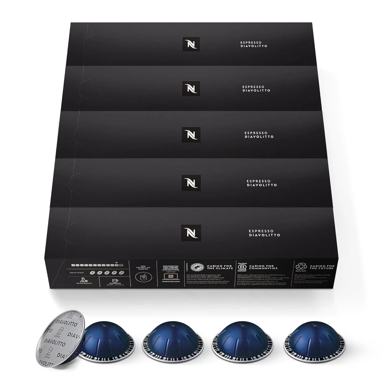 NESPRESSO Vertuo Diavolitto Dark Roast Coffee Blend Espresso Capsules - 50-Count Recyclable Pods, Brews 1.35oz Smooth Creamy Coffee Beverage with Traditional Flavor