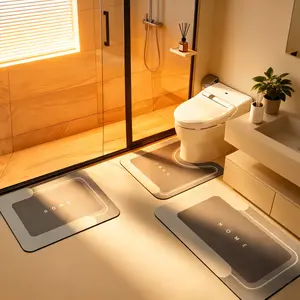 3PCS Quick Dry Absorbent Bathroom Mat Set Non Slip Water Draining Bath Rug U-Shaped Toilet Mat Super Water Absorb Floor Pad for Shower Kitchen Sink Dark Gray tapete para baño