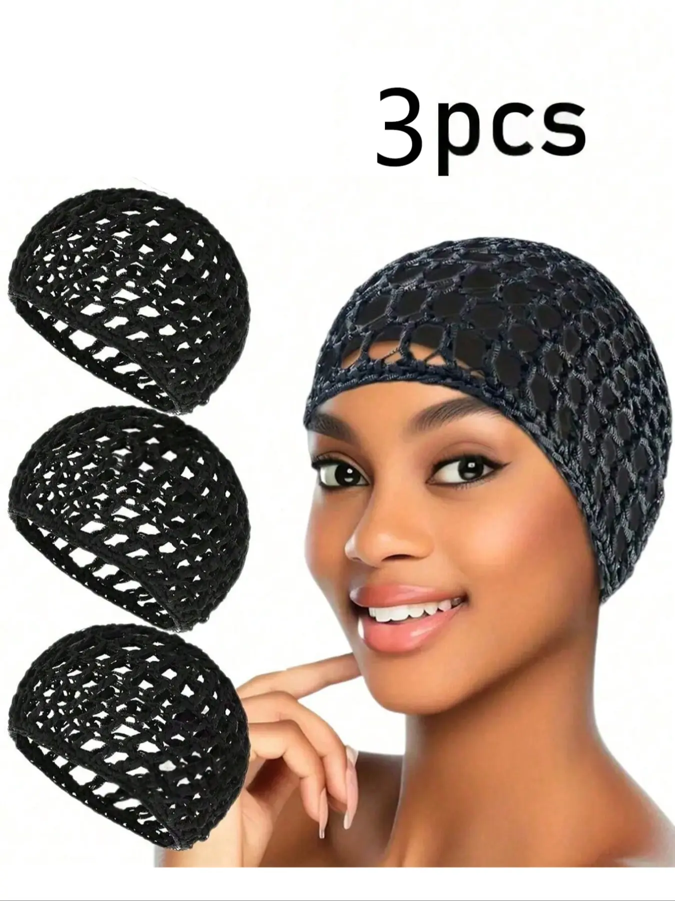 1 set Women's 3-Piece Hair Net Set - Sleep Cap, Bonnets for Sleeping, Neck Gaiter, Wig Liner & Hair Care Cap, Black Mesh Crochet Design for Ballet, Chef Bun & Long Hair Styling