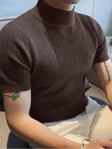 Men's Solid Color Round Neck Pullover, Slim-Fitting Classic Casual Short Sleeve Crew Neck Knit Top for Daily Wear, Fashion Men's Knitwear for All Seasons