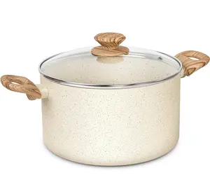 Nonstick Stock Pot, 6 Quart Cooking Pot with Lid, Induction Soup Pot White Granite, Non Stick Pot with Stay-cool Handle, 6 Quart Pot for Cooking