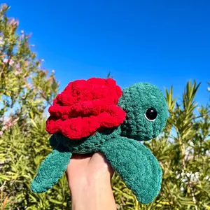 Crochet rose turtle plush