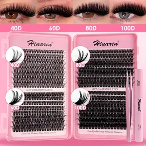 608 Pcs Lash Cluster Set Individual Cluster Lashes D Curl 10-18mm Mixed Length DIY Makeup False Lashes 40D+60D+80D+100D Mixed Density Natural Fluffy Thick Includes Eyelash Glue & Tweezers