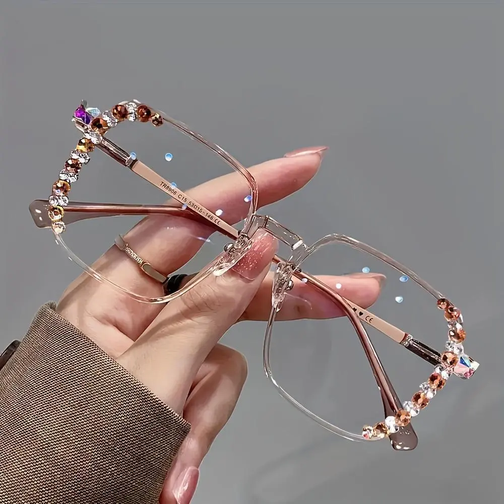 1 Pair of Chic Anti-Blue Light Glasses for Women - Fashionable Square Transparent Frame with Rhinestone Embellishments, Eye Protection Computer Eyewear, Clear Lens, Glasses Accessories