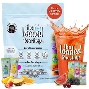 The Loaded Tea Shop Energy Drink Mix Sticks Flavor Discovery 5 Pack, Sugar-Free Zero Calories Energy Powder Packets, 200mg Natural Caffeine, B Vitamins, No Artificial Colors or Flavors, Convenient On-the-Go Energy Drink Alternative Mix