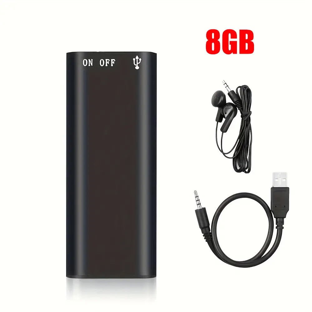Mini Portable Digital Voice Recorder (Digital Products) - 8GB Black Voice-Activated Device, 8-Hour Recording, 192kbit ADPCM Audio, 3.5mm Jack, USB Wired Connection, PC Compatible for Business, Daily Use, with Batteries