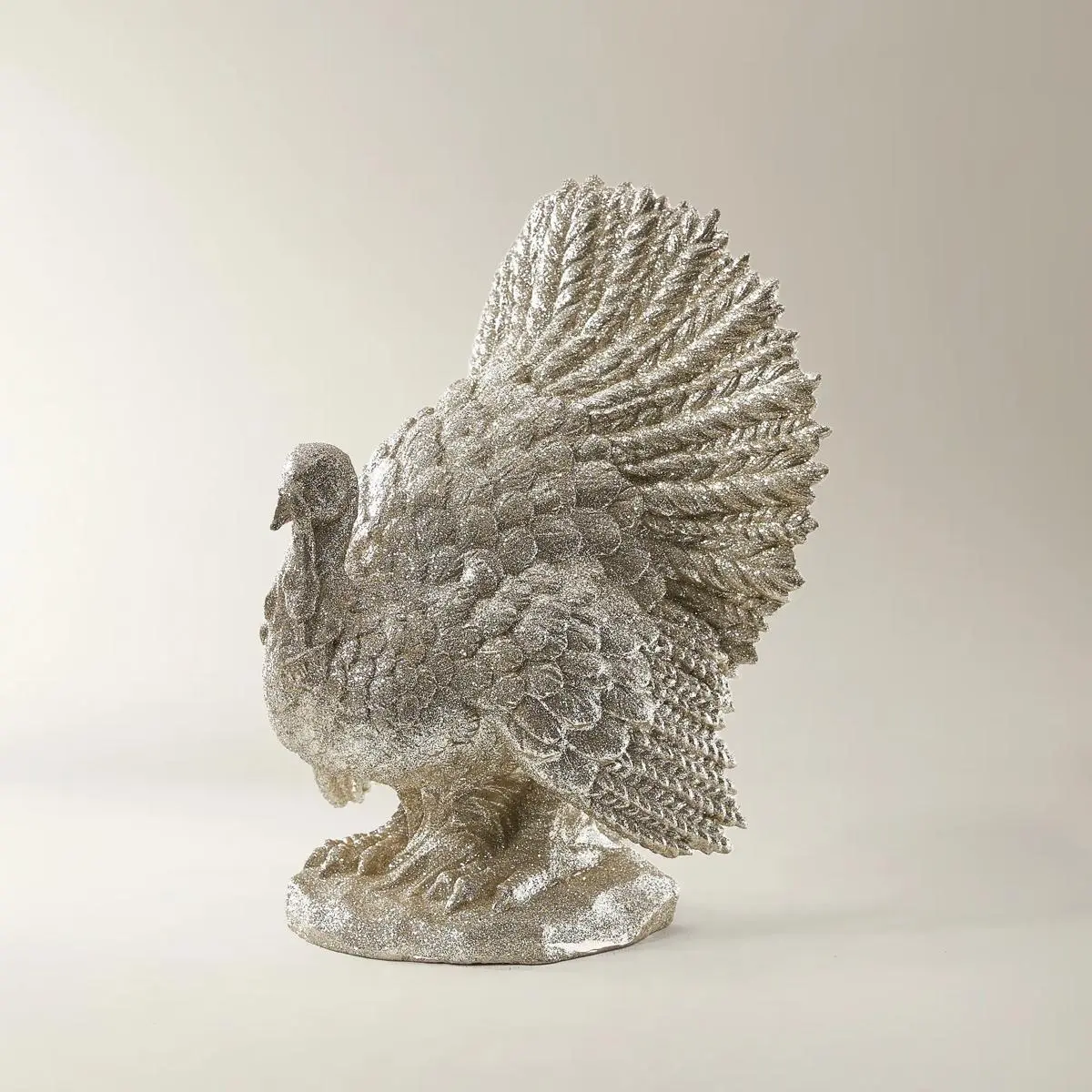 Z Gallerie 13"h Champagne Stone Turkey Decorative Sculpture - 9.5"w x 9"d Standing Tail Feathers Statue, Lifelike Design, Sparkling Harvest Thanksgiving Centerpieces, Luxe Glow Western Home Ornaments, Ideal for Soft Cloth Dusting, Sparkle