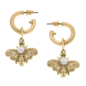 Martine Bee & Pearl Drop Hoop Earrings