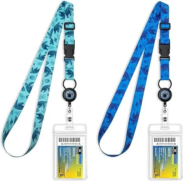 Unisex Wearable 2-Pack Lanyards with ID Badge Holders Retractable, Adjustable Polyester Strap, Retractable Reel, Detachable Waterproof Pouch for Cruise Ship Key Cards, Crossbody Lanyard, Retractable Lanyard