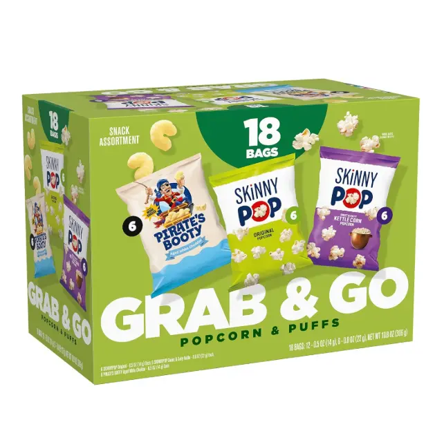 SkinnyPop Popcorn & Puffs Variety Variety Pack, SkinnyPop Original and Kettle Corn, and Pirate's Booty, Gluten-Free, Individually Sized Snack Bags, 0.5oz and 0.8oz Bags (18 Count)