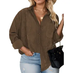 ROSRISS Plus Size Shackets for Women Fashion Fall Outfits Corduroy Shirts with Pockets Casual Long Sleeve Button Down Blouse Tops DPS1126 Jacket Skirts