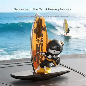 New Car Swing Surfing Bear Ornament, Creative Cartoon Dominant Car Interior Decorative Decoration, Car Desktop Decor, Car Trinkets, Durable Lightweight Design, Advanced Aromatherapy Car Accessory, Car Interior Ornaments, Car Interior Accessories