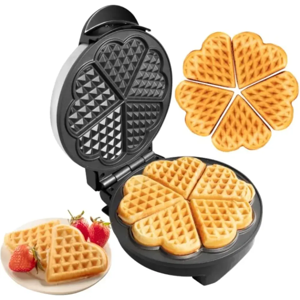CucinaPro Heart Waffle Maker - Make 5 Heart Shaped Waffles for a Special Breakfast- Electric Waffler Griddle Iron w Adjustable Browning Control