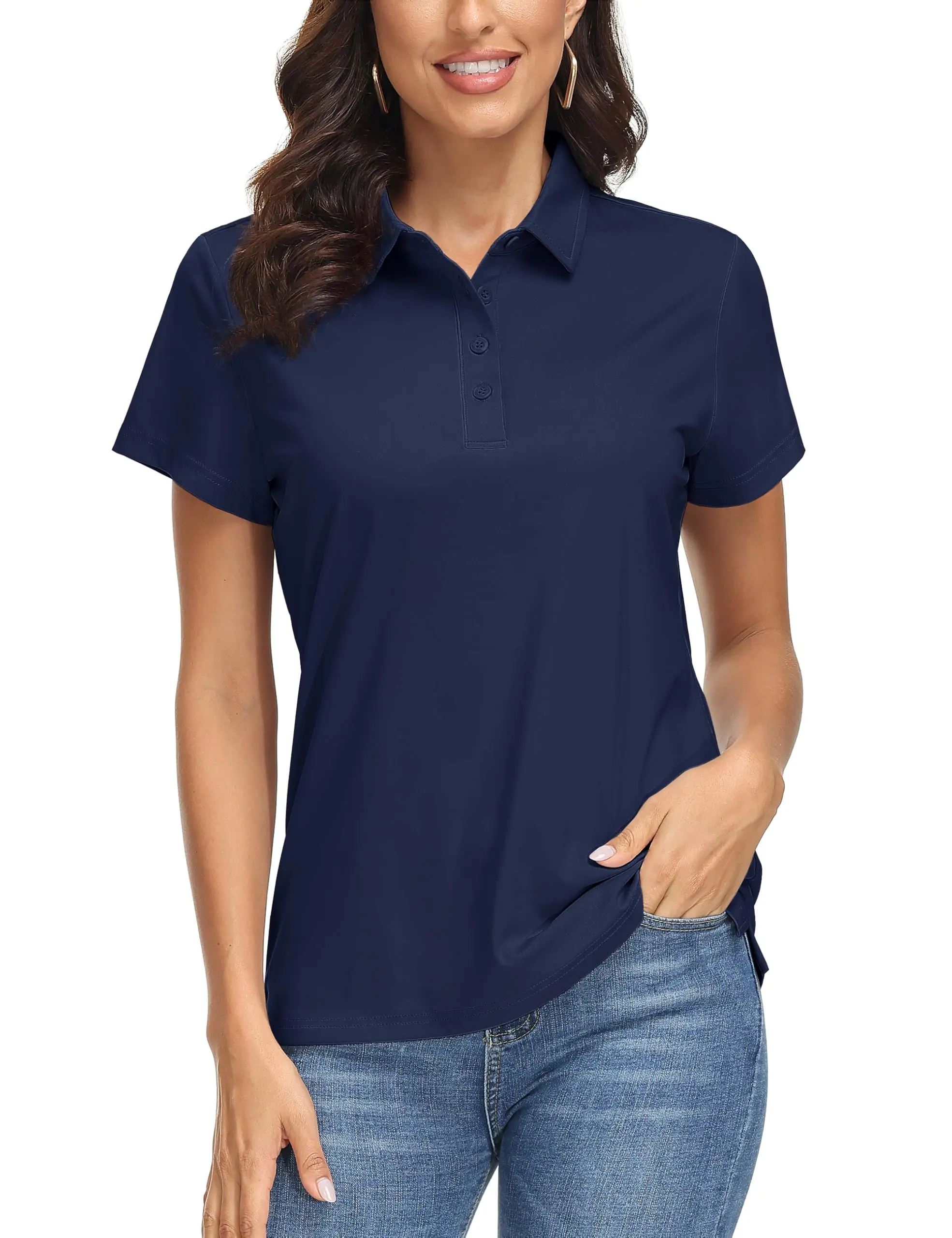 MAGCOMSEN Women's UPF 50+ Short Sleeve Polo Shirt - 4-Button Collar, Quick Dry, Sun Protection Casual Athletic Wear Work Top, Shirts For Women, Business Casual Outfits, Fitted Cut, Tag-Free Neck, Shortsleeve, Stretchy, Polyester, Collared Polo, Outdoor, S