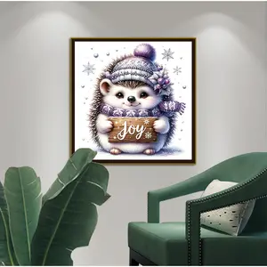Cute Hedgehog Cross Stitch Kit, DIY Embroidery Set, Christmas Snowflake Animal Craft Material Pack, Home Bedroom Wall Art Decor