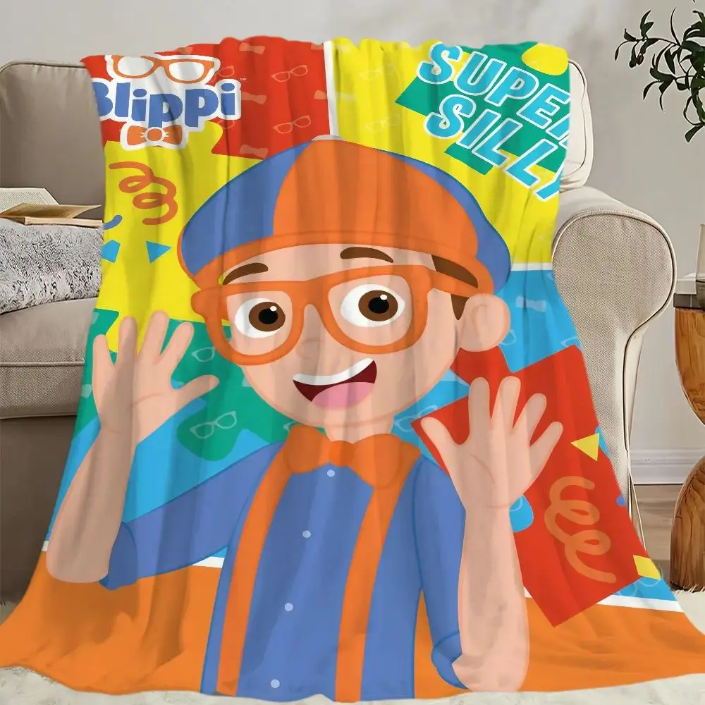 Cartoon B-Blippi Character Print Blanket, Flannel Blend, Skin-Friendly Warm Soft Cartoon Blankets for Home & Office, Suitable for Sofa Living Room Use