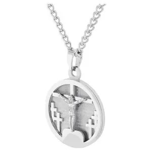 Stainless Steel Calvary Hill The Lord’s Prayer Medallion Pendant Necklace with Chain, Silver Color, and Simple Design