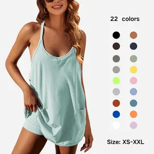 Molitree Women's Summer Sleeveless Mini Dress Athletic Dress V Neck Spaghetti Strap Short Tennis Dress with Built-in Shorts