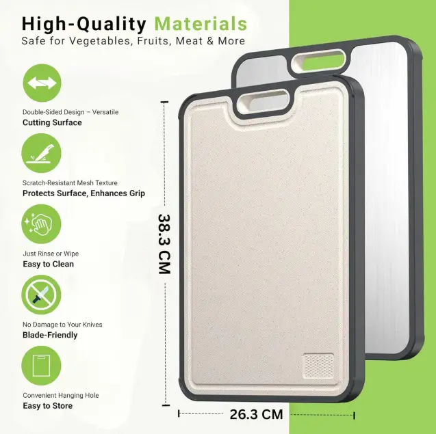 Titanium Cutting Board Double Sided, Food Grade Chopping Board with Wheat Straw Plastic, Kitchen Prep Board for Meat, Vegetables and Fruits