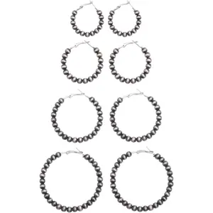 4 Pairs Navajo Hoop Pearl Earrings Western Jewelry for Women Cowgirl Vintage Beaded Pearl Earrings Jewelry Gift for Women