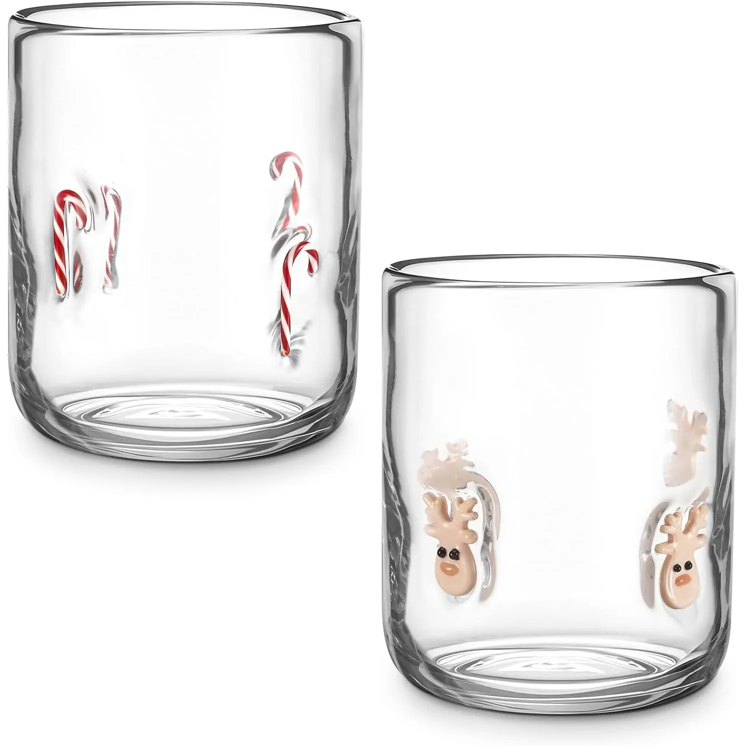2 count Icon Glass Cups - 16 oz Cute Icon Juice Glass Double Old Fashioned Hand Blown Drinking Cups for Holiday Party  Decor Lovely Gifts(Christmas Style)