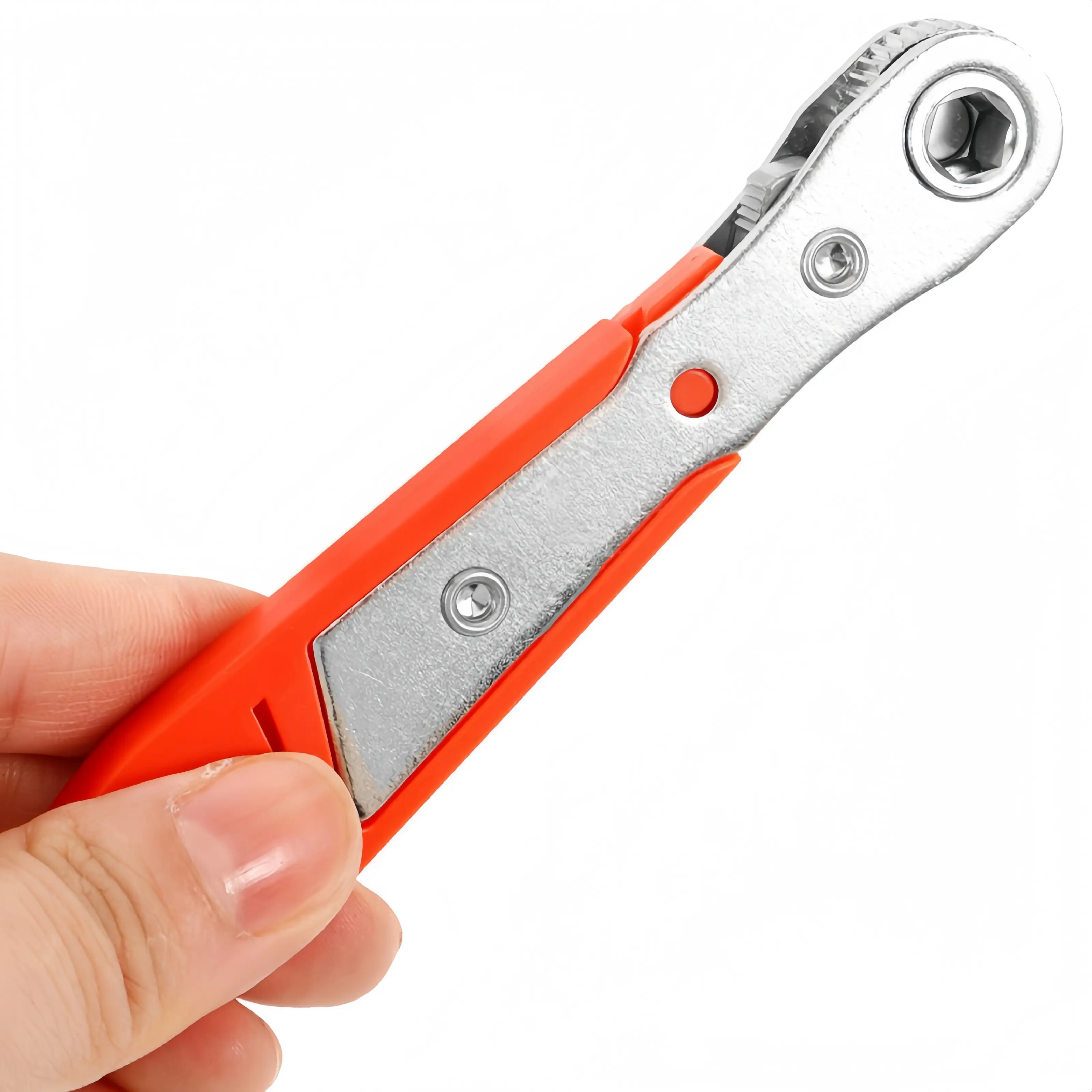 1/2-Piece Mini Offset Right Angle Ratchet Screwdriver, 1/4" Hex Drive Compact Bit Wrench with Anti-Slip Grip Orange Handle, Bidirectional Gear Pocket-Size Tool for Narrow-Space Electronics Auto Repair