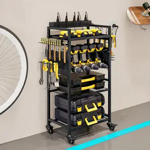 Large Power Tool Organizer Cart, Garage Floor Standing Rolling Drill and Tools Battery Storage Cart on Wheels, Heavy Duty Utility Rack Shelf,Utility Rack Gift for Men, Husband, Father.