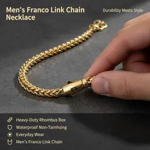 Male 6 mm Durable Franco Cuban Link Chain, Heavy-Duty Rhombus Box Necklace with Oval S-Clasp, Waterproof Non-Tarnishing Chain & Link Everyday Fashion Jewelry, Men's Accessories, Franco Chain
