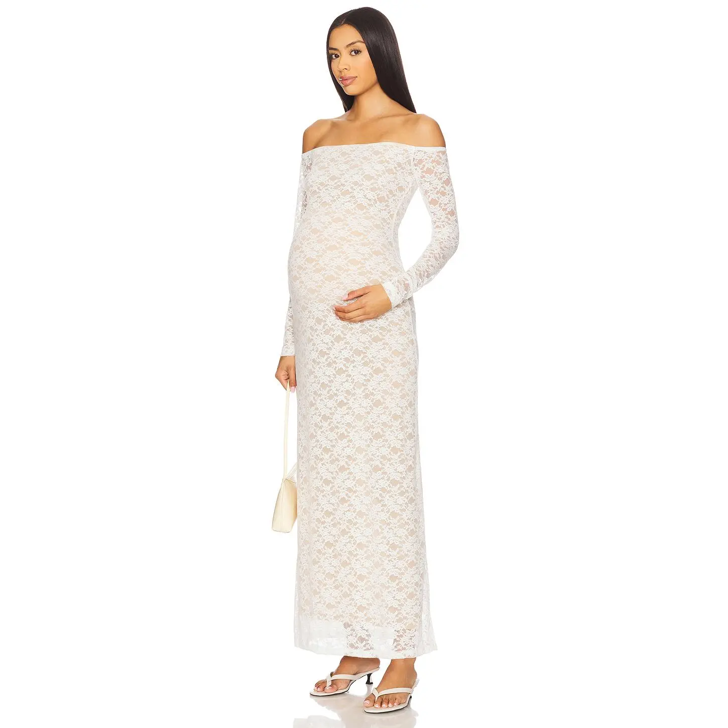 BUMPSUIT Off The Shoulder Lace Dress in Ivory
